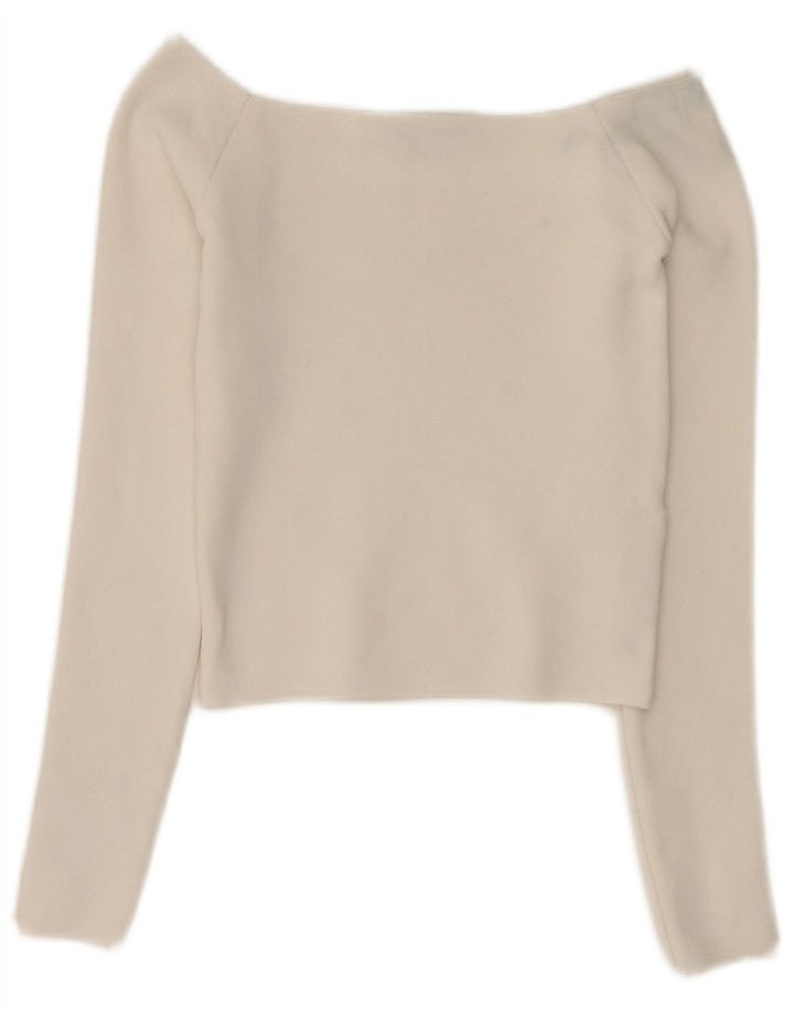 Zara Femmes Crop Off Épaule Top Manches Longues UK 6 XS Blanc Polyester