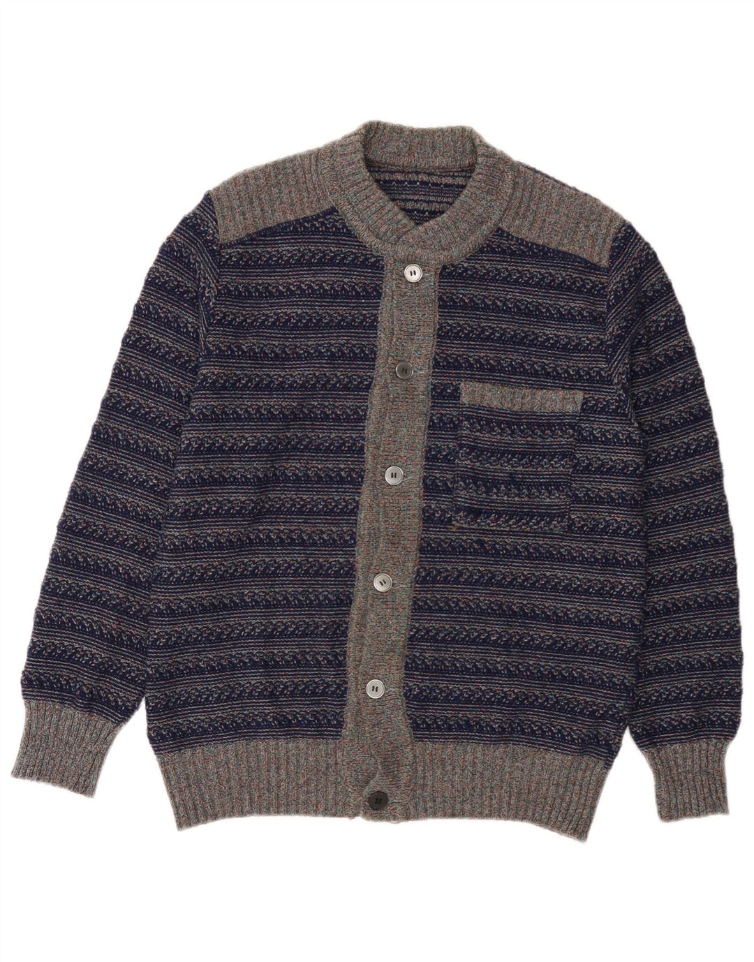 vintage Mens Cardigan Pull Moyen Bleu Marine Rayé