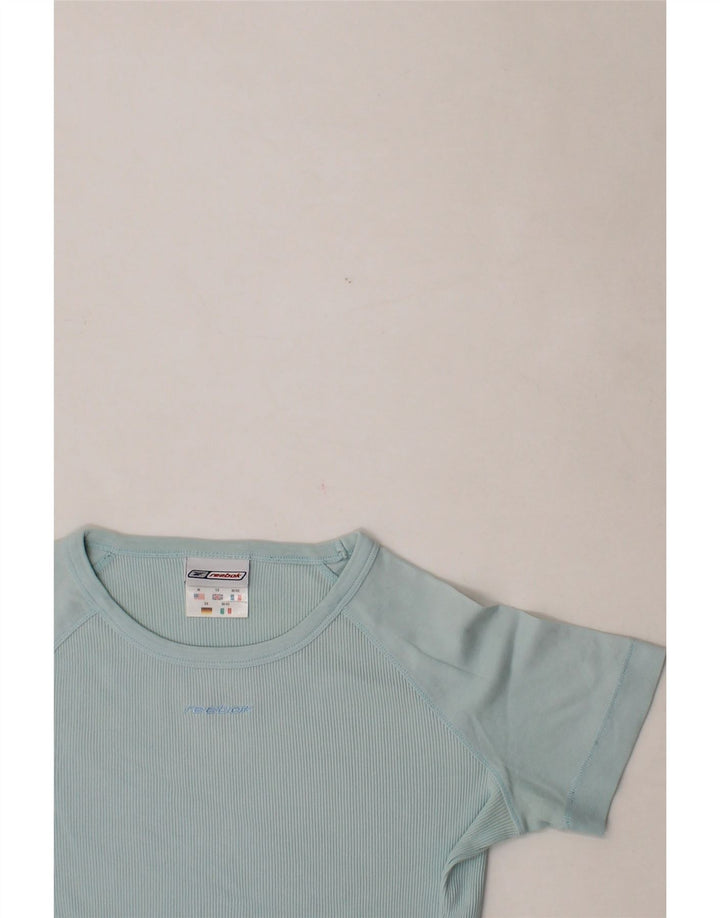 REEBOK Womens Crop T-Shirt Top UK 12 Medium Blue Cotton Vintage Reebok and Second-Hand Reebok from Messina Hembry 