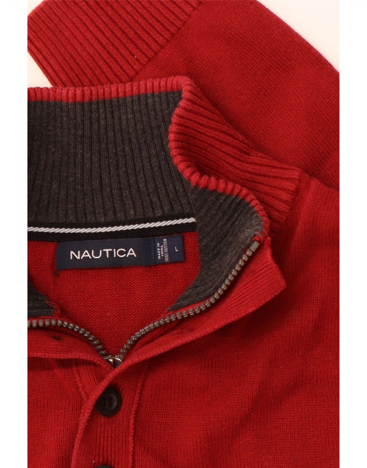 NAUTICA Pull à col zippé pour homme en coton rouge Large
