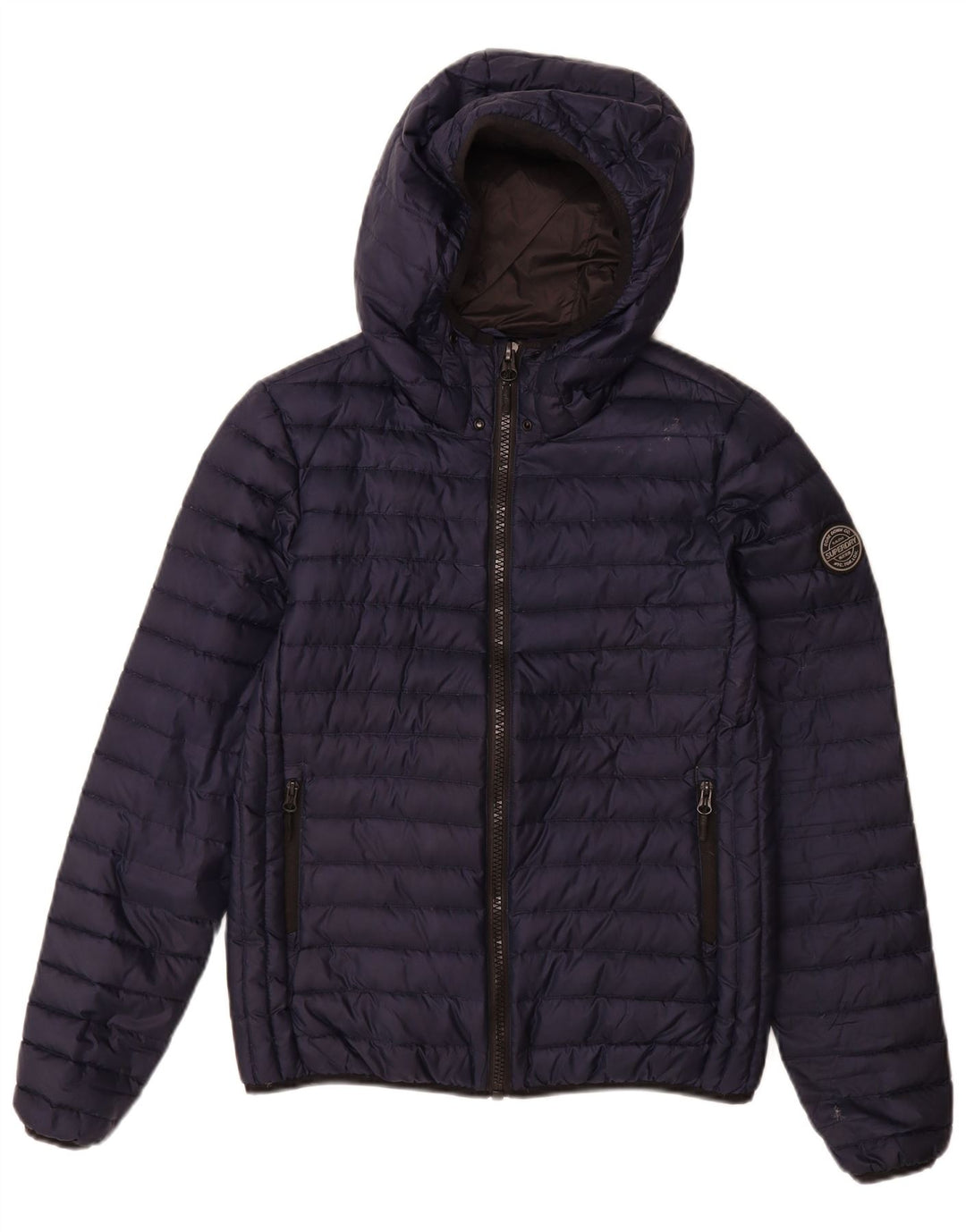Superdry Veste matelassée à capuche pour femme UK 14 Bleu marine moyen Polyester