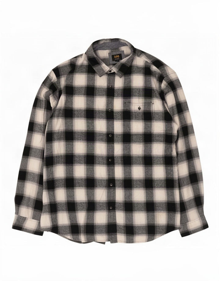 Lee Chemise en flanelle coupe régulière pour homme 2XL en coton à carreaux noirs