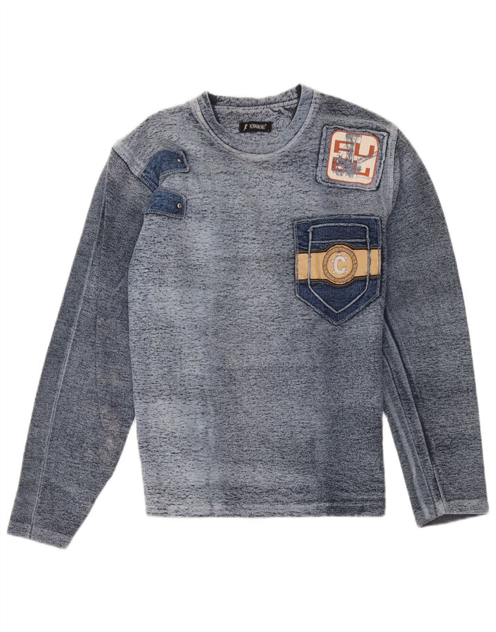 Course Haut graphique à manches longues pour homme en coton moucheté bleu marine