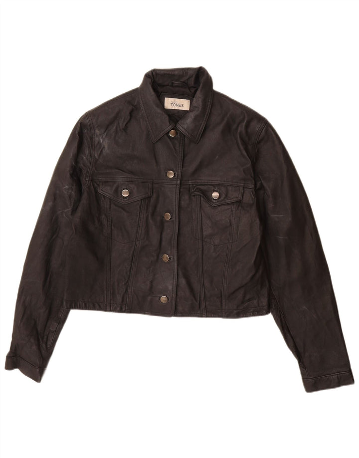 veste en cuir femme vintage UK 16 Grand cuir noir