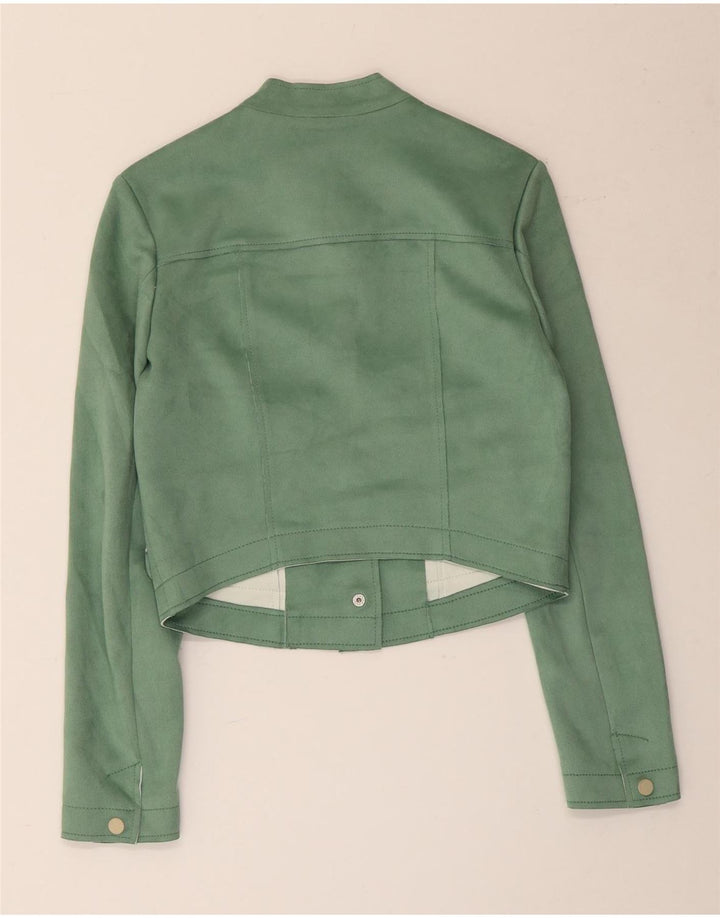 Zara Womens Crop Bomber Jacket UK 6 XS Vert Polyester