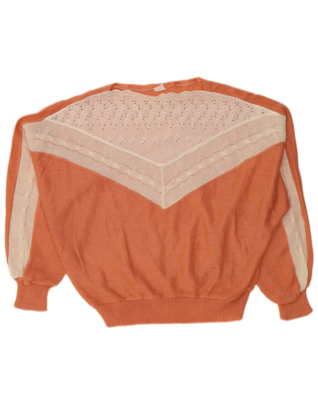 VINTAGE Pull col bateau femme UK 14 Medium Orange Colourblock