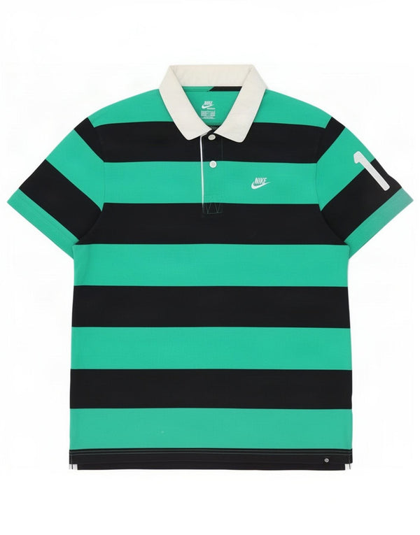 Nike Polo de rugby graphique pour homme UK 42/44 Grand coton rayé vert
