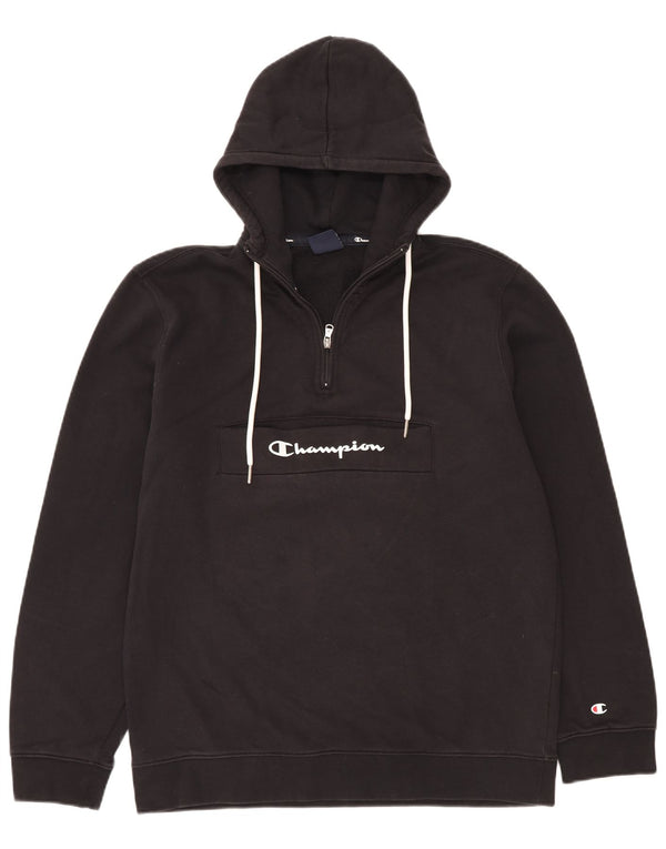 Champion Pull à capuche graphique avec col zippé pour homme XL en coton noir