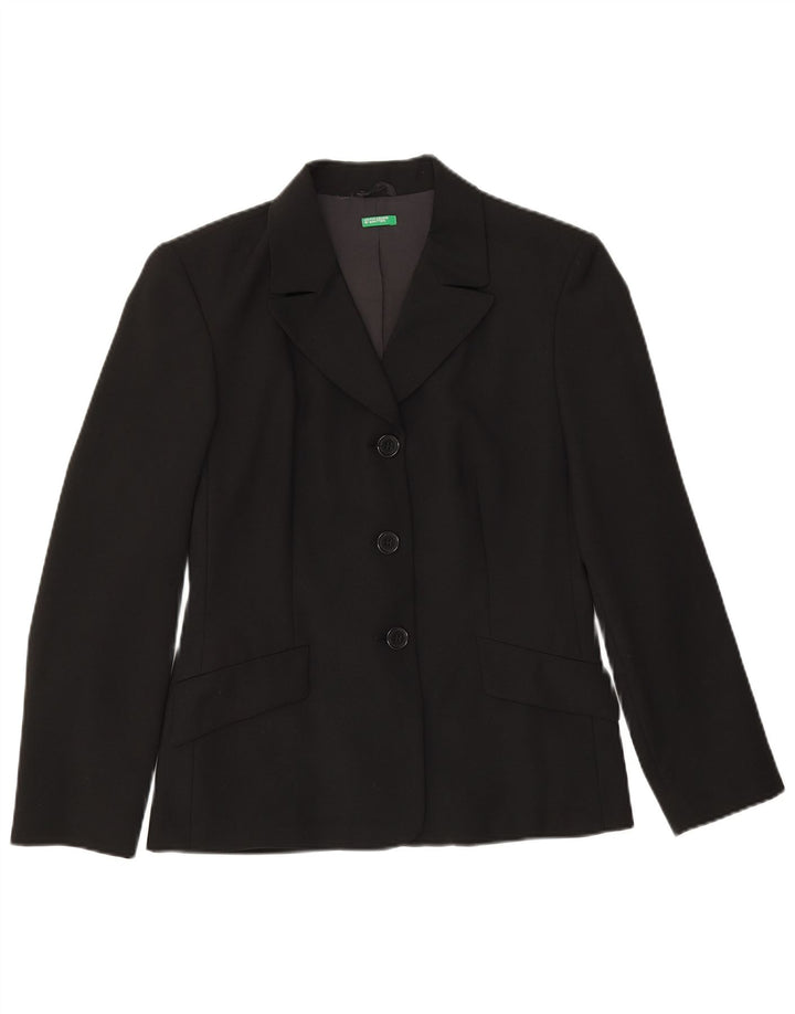 Benetton Veste Blazer 3 Boutons Femme IT 42 Noir Moyen Polyester