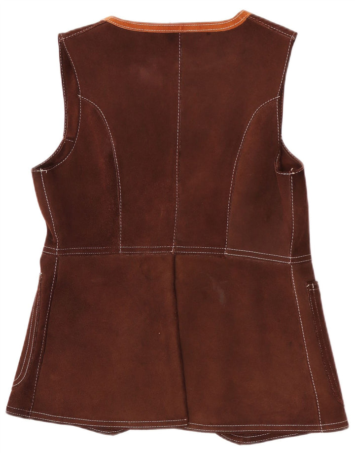 gilet en daim femme vintage UK 12 brun moyen