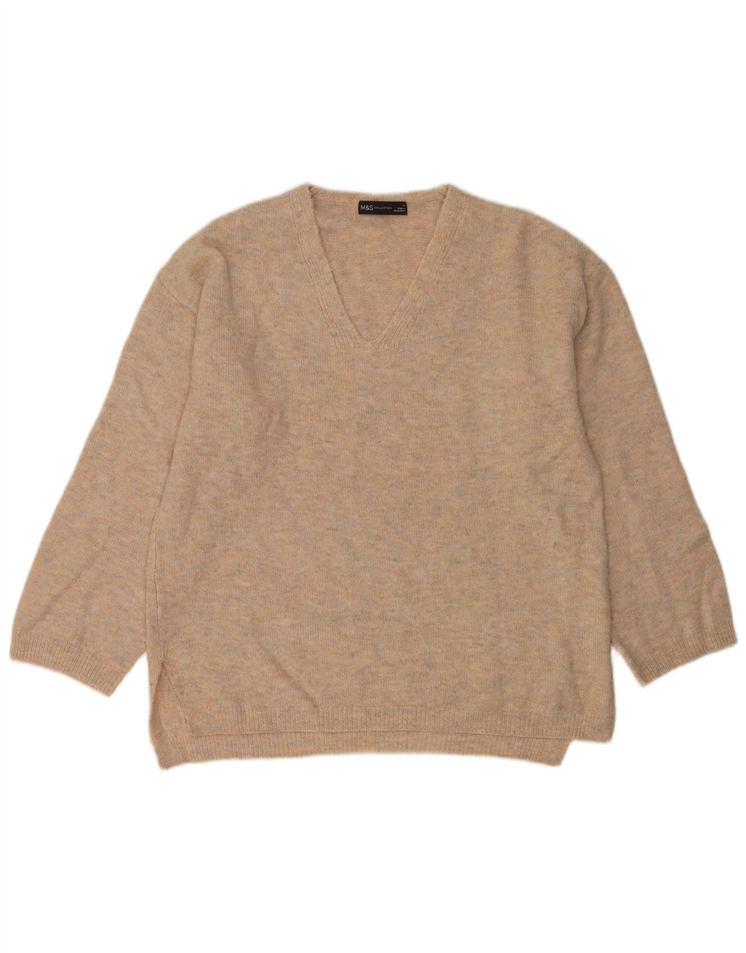 Marks & Spencer Pull col en V pour femme UK 14 Gris moyen moucheté