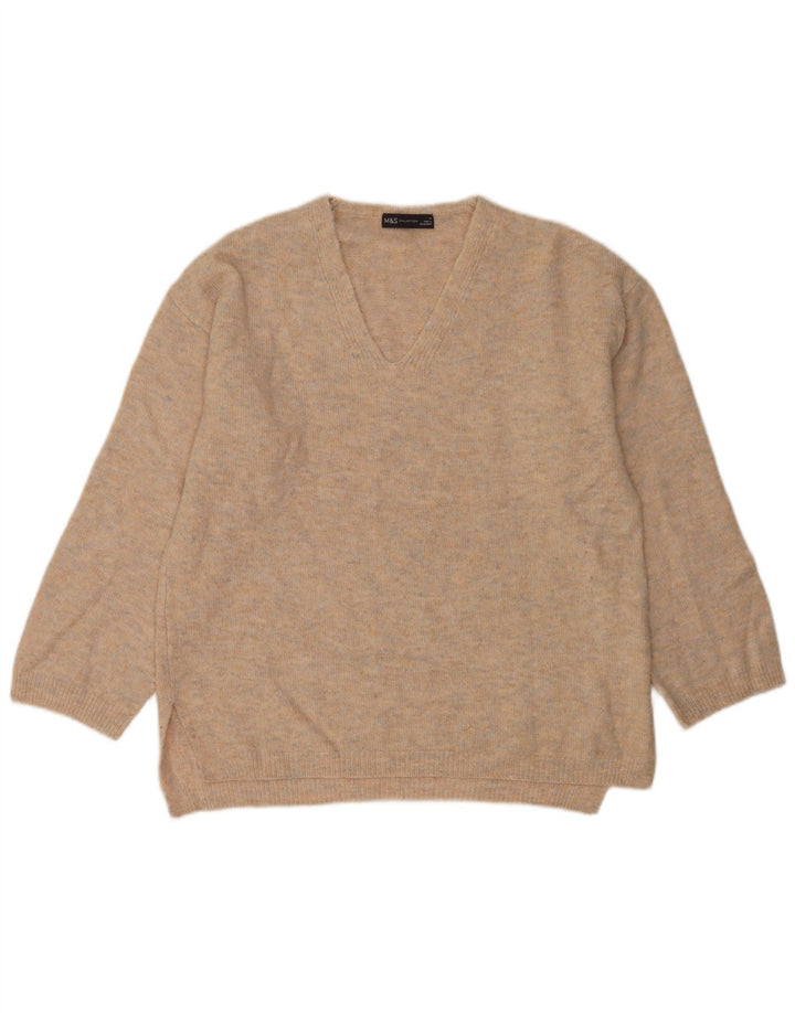 Marks & Spencer Pull col en V pour femme UK 14 Gris moyen moucheté