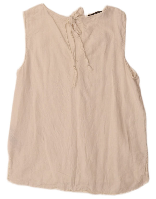 Zara Chemisier sans manches pour femme UK 14 Grand lin blanc cassé