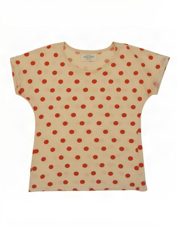 Zara Femme T-Shirt Top UK 12 Medium Off White Polka Dot