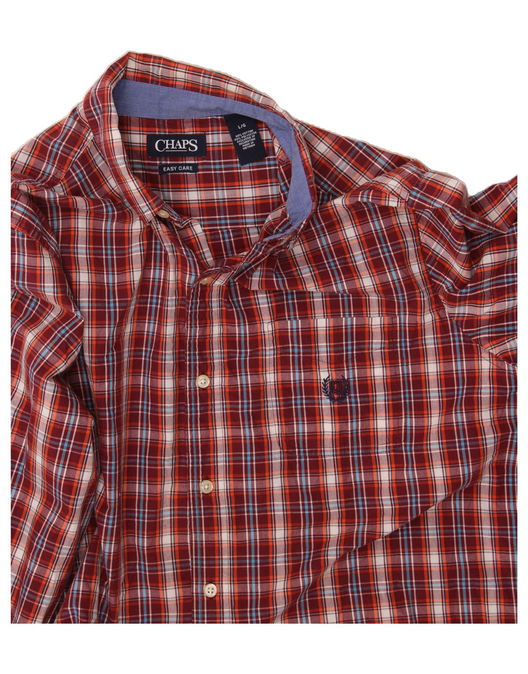 CHAPS Mens Easy Care Shirt Large Burgundy Check Cotton Vintage Chaps and Second-Hand Chaps from Messina Hembry 