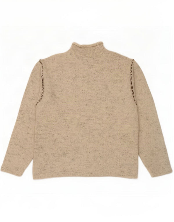 vintage Mens Turtle Neck Jumper Pull Grand Beige Moucheté