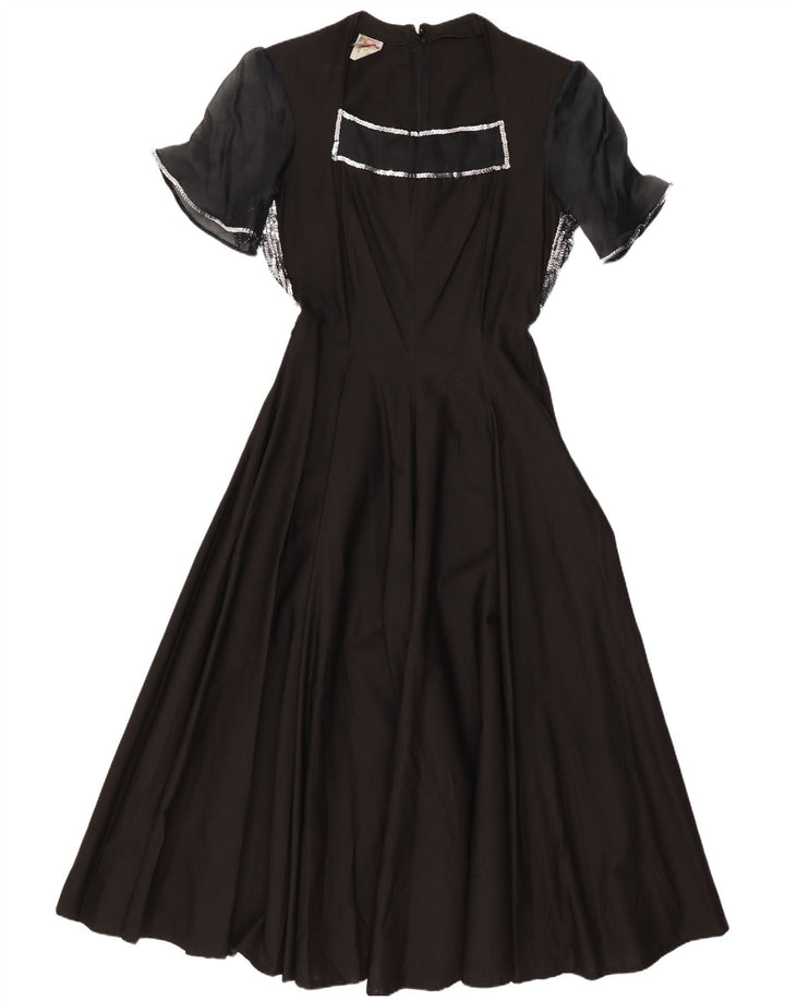 STEFANEL Robe Maxi Femme UK 12 Coton Noir Moyen