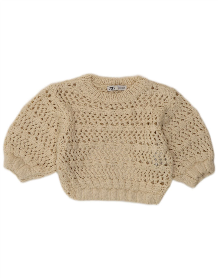 Zara Femme Knit See Through Top UK 8 Small Beige Acrylique