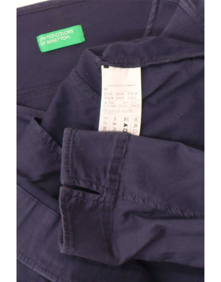 Benetton Womens 3/4 Sleeve Bomber Jacket UK 8 Small Bleu Marine Coton