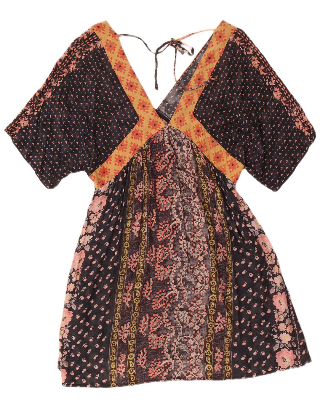 Zara Robe caftan pour femme UK 12 Medium Noir Floral