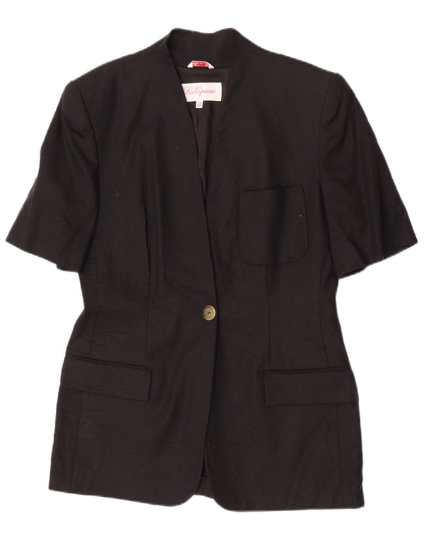 Les Copains Veste blazer à manches courtes et 1 bouton pour femme IT 44 Noir moyen