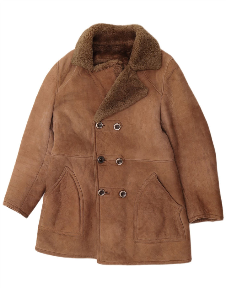 Vintage Veste en peau de mouton pour homme UK 36 Petit Marron