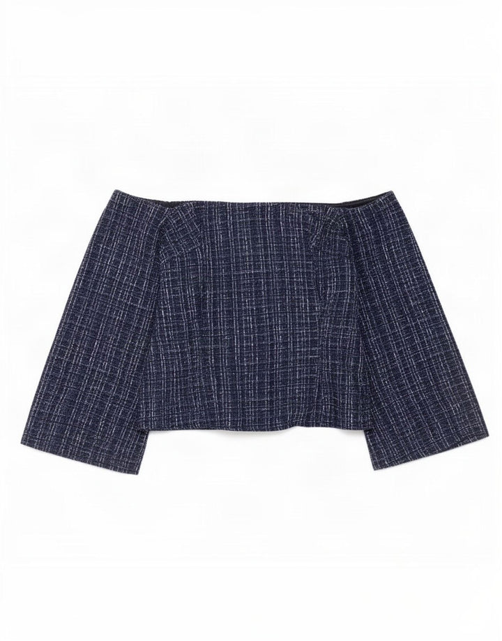 Zara Haut à épaules dénudées pour femme UK 12 Polyester à carreaux bleu marine moyen