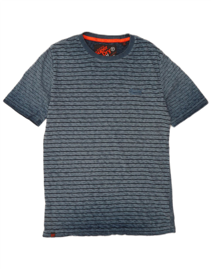 Superdry Homme T-Shirt Top Bleu Moyen Rayé Coton