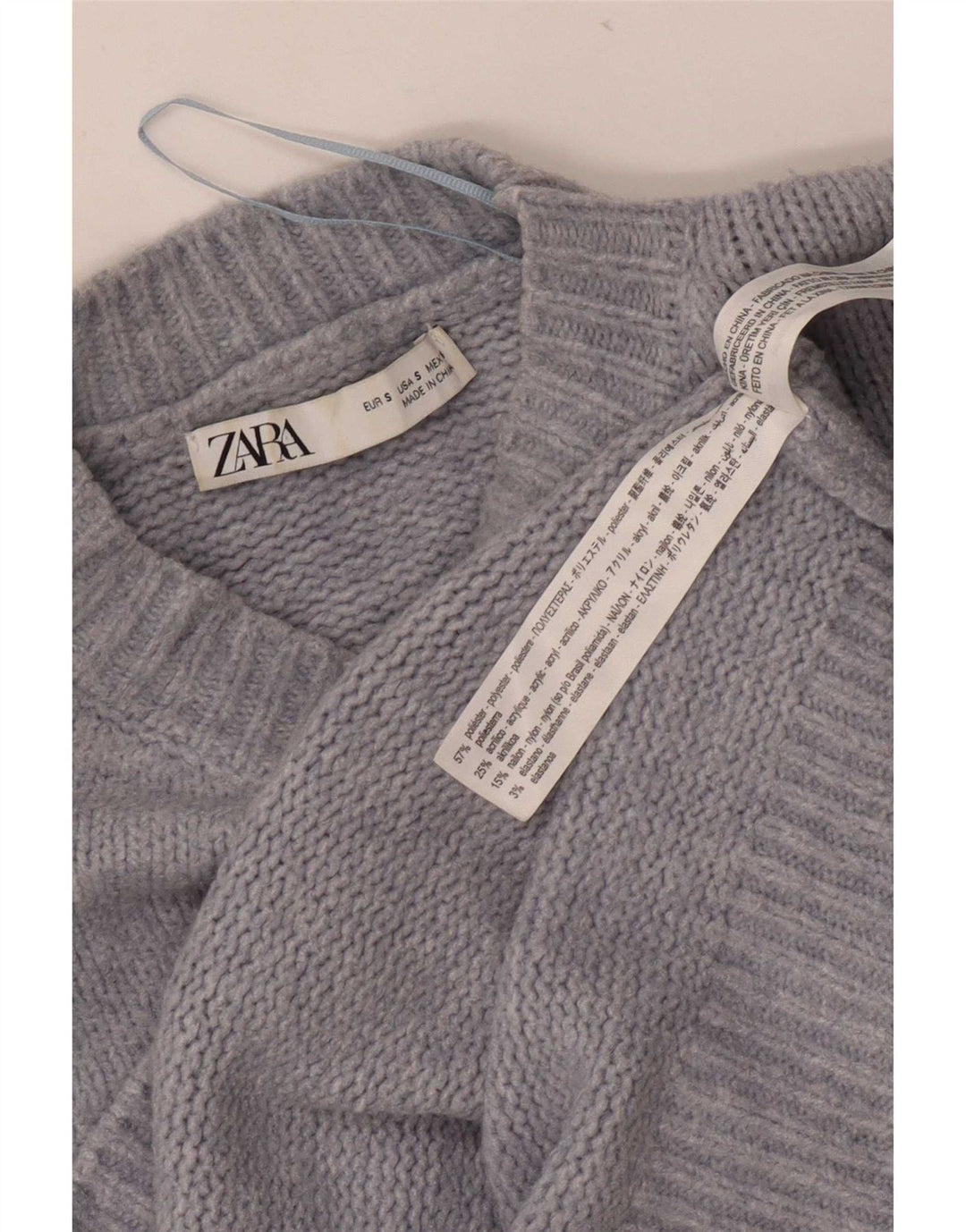 Zara Pull surdimensionné à col rond pour femme UK 10 Petit Bleu Polyester