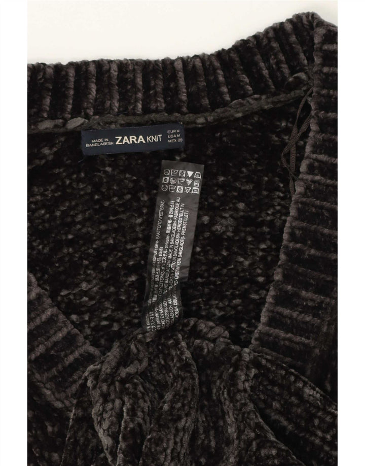 Zara Pull surdimensionné à manches 3/4 et col en V pour femme Gris moyen UK 14