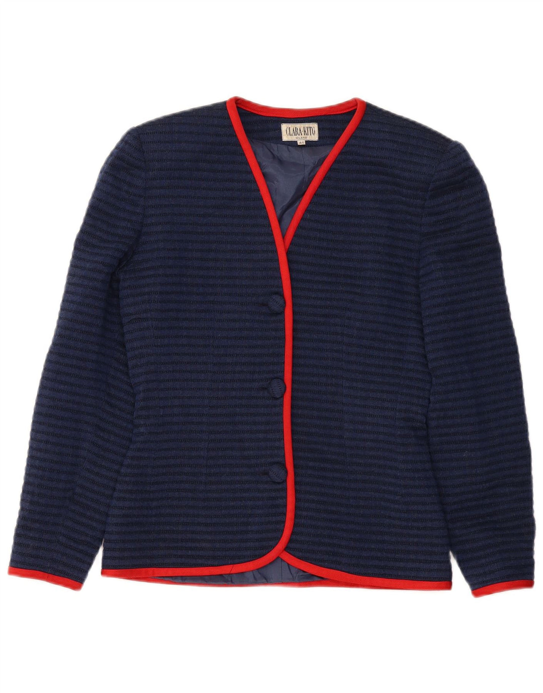 VINTAGE Veste Blazer 3 Boutons Femme IT 44 Bleu Marine Moyen Rayé