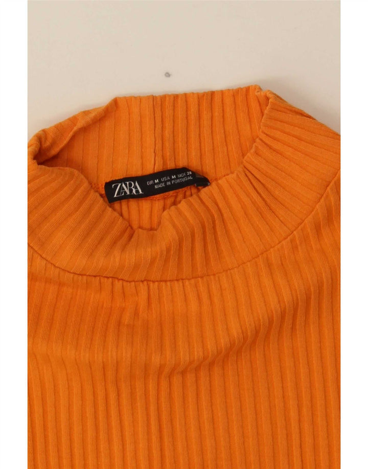 Zara Womens Crop Top Manches Longues UK 12 Orange Moyen