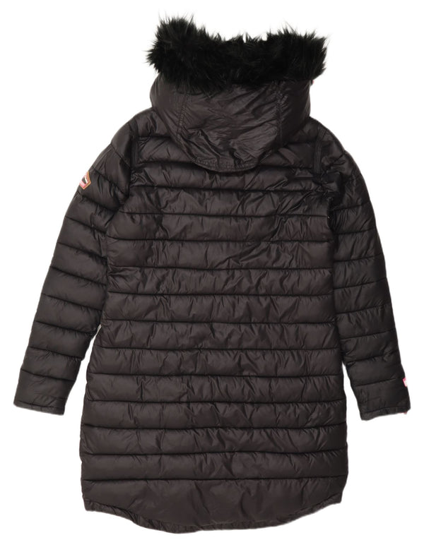 Superdry Manteau rembourré à capuche pour femme UK 12 Nylon noir moyen