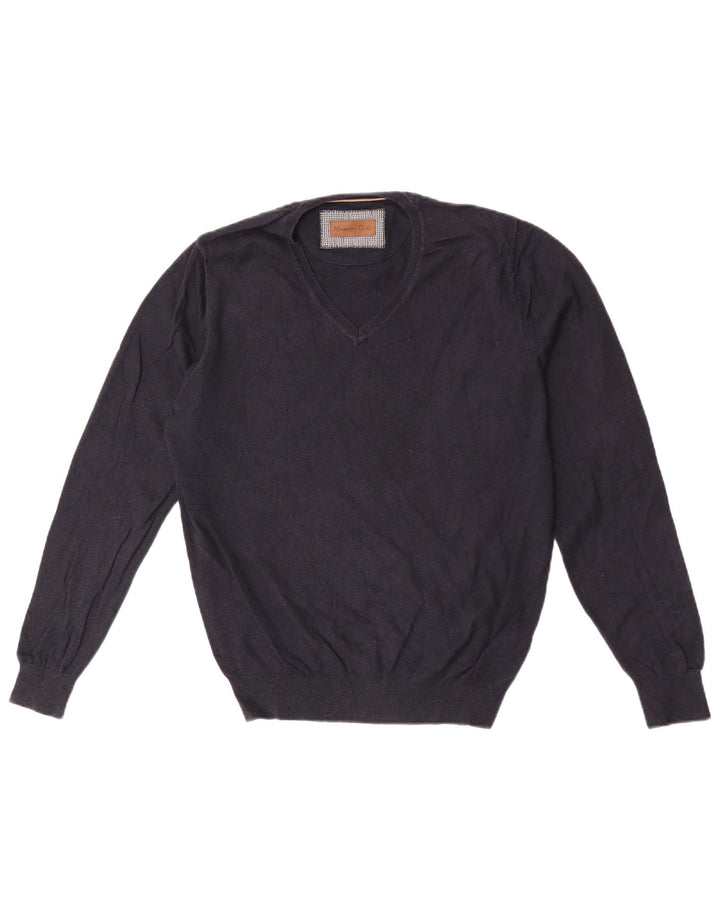 Massimo Dutti Pull col V Homme Bleu Marine Moyen Coton
