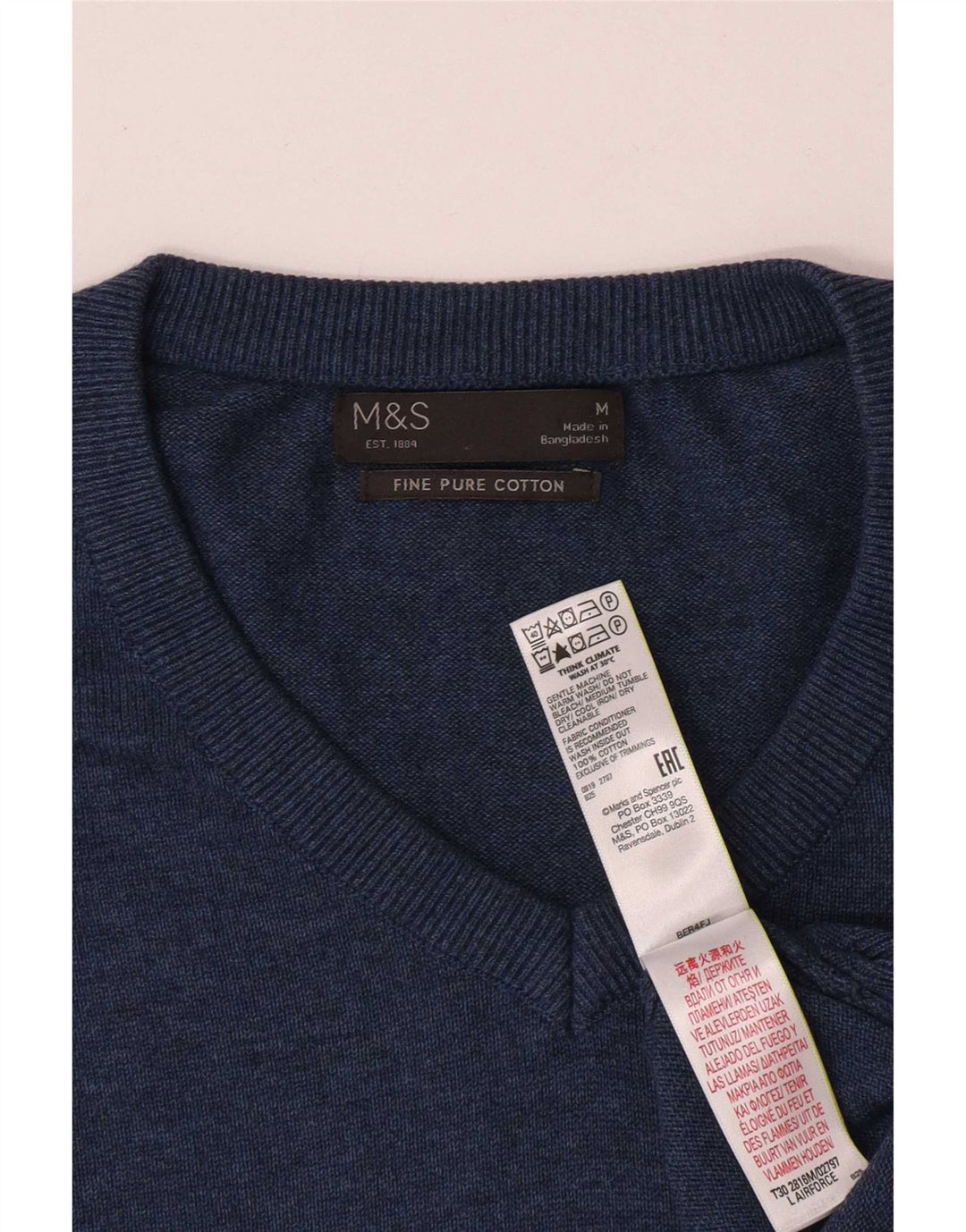 Marks & Spencer Pull Col V Homme Bleu Moyen Coton