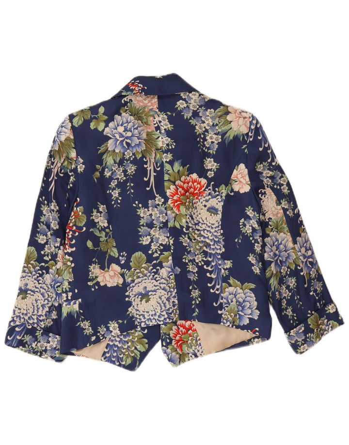 Zara Womens Crop 1 Button Blazer Jacket UK 14 Moyen Bleu Marine Floral
