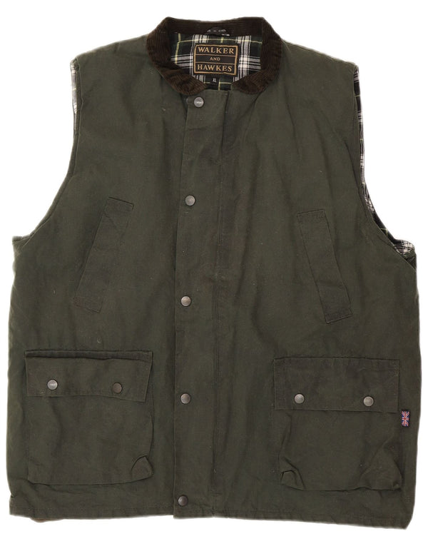 Walker and Hawkes Gilet en coton ciré pour homme UK 42 XL Kaki Colourblock