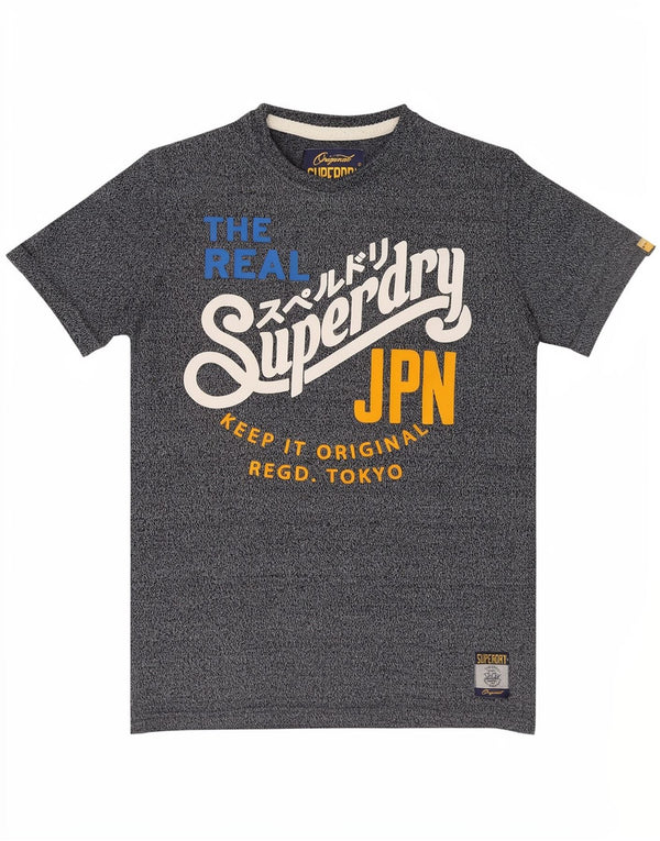 Superdry Homme T-Shirt Graphique Top Petit Bleu Marine Coton