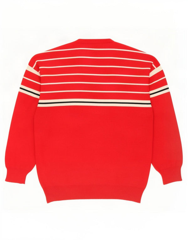 vintage Mens Crew Neck Jumper Pull Moyen Rouge Rayé Laine