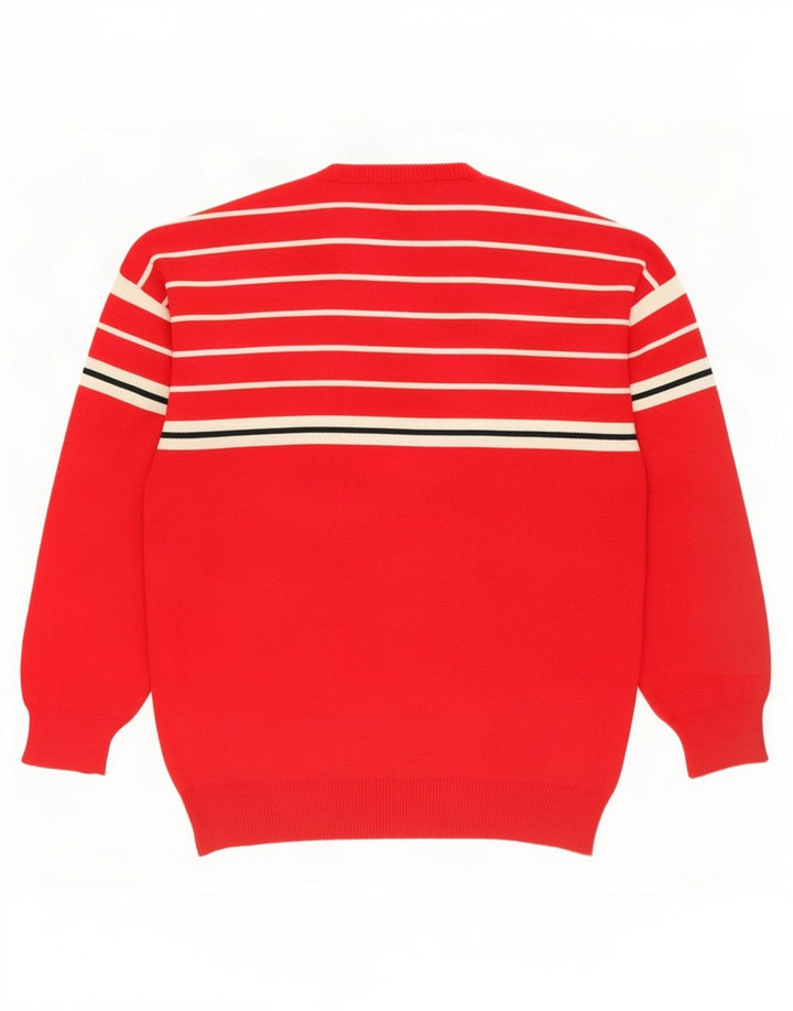 vintage Mens Crew Neck Jumper Pull Moyen Rouge Rayé Laine