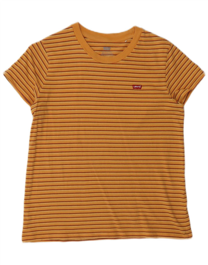 Levi's T-Shirt Femme UK 12 Coton Rayé Orange Moyen