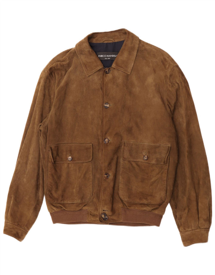 Enrico Mandelli Veste Bomber En Daim Pour Homme IT 50 Grand Kaki Cuir Classique