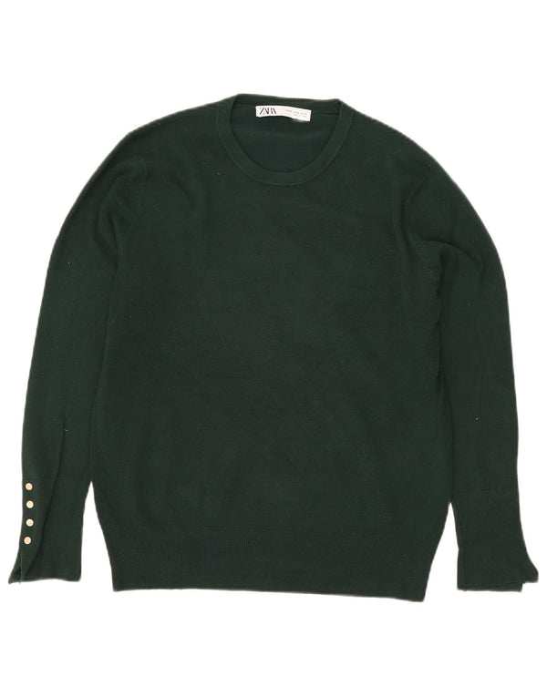 Zara Pull ras du cou pour femme UK 18 XL Vert Viscose