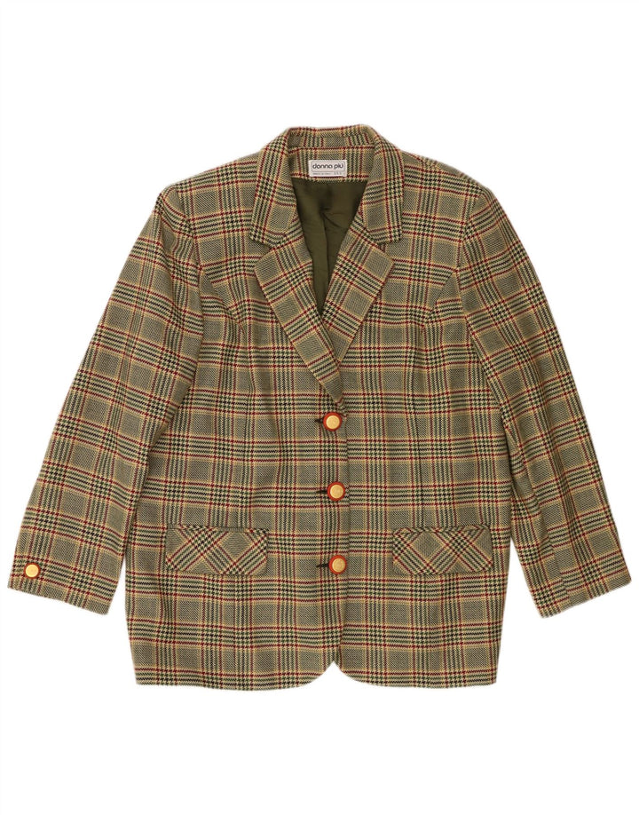 Donna Piu Veste blazer à 3 boutons pour femme UK 20 2XL Vert pied-de-poule en laine
