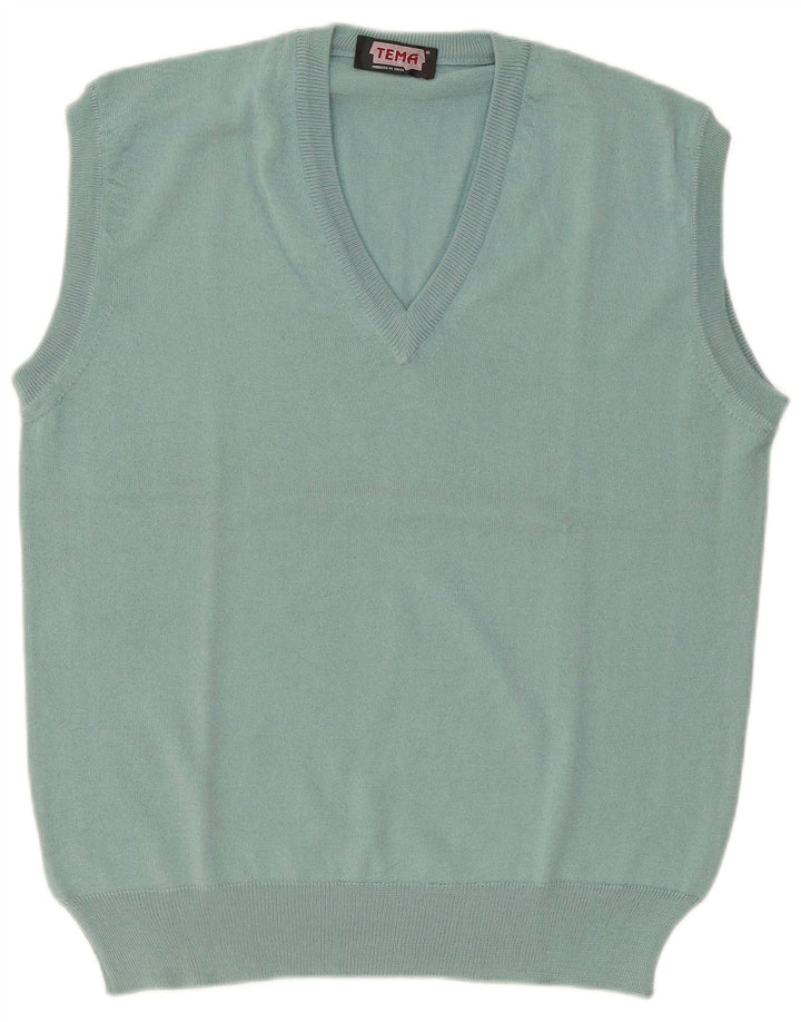 vintage Mens Vest Débardeur Grande Laine Bleue
