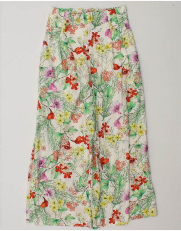 Zara Pantalon court taille haute pour femme, jambe large, petit W26 L22, motif floral blanc