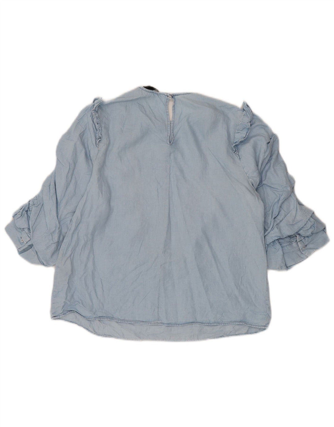 Zara Womens 3/4 Sleeve Ruffle Front Blouse Top UK 10 Petit Lyocell Bleu