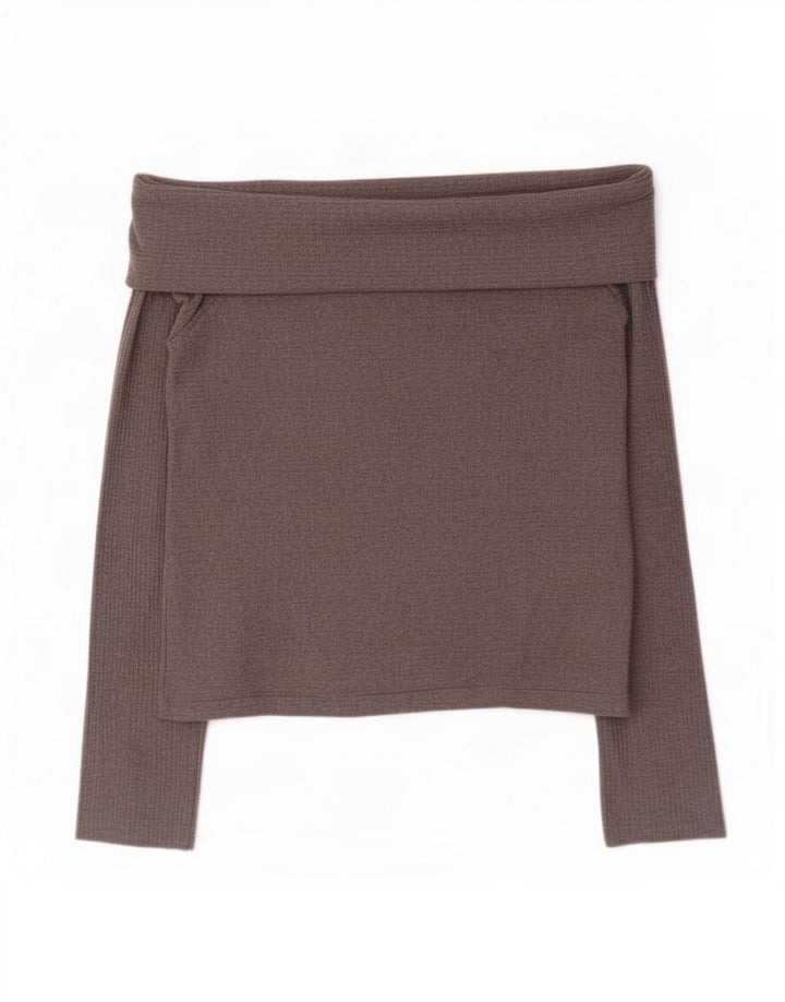 Zara Womens Trafaluc Top à épaules dénudées UK 12 Gris Moyen
