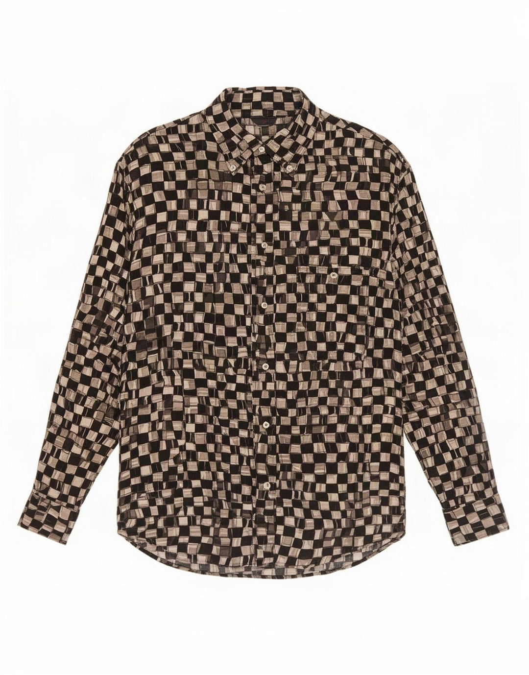 Chemise Homme Vintage Petite Viscose Géométrique Noire