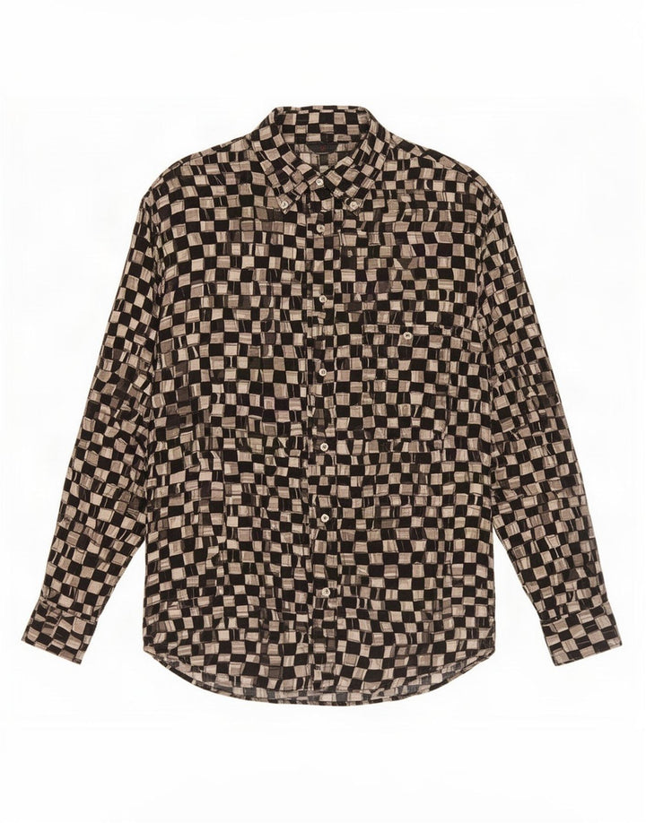 Chemise Homme Vintage Petite Viscose Géométrique Noire